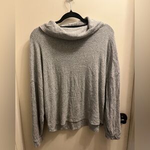 Gray Ribbed Cowl Neck Sweater